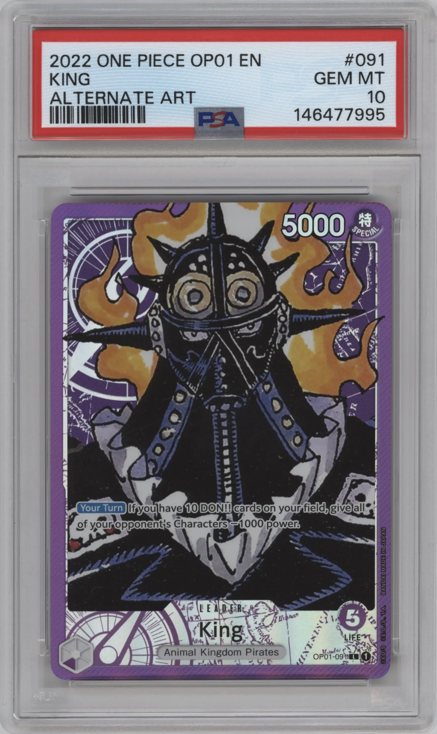 2022 One Piece Romance Dawn King Alternate Art L #OP01-091 L PSA 10