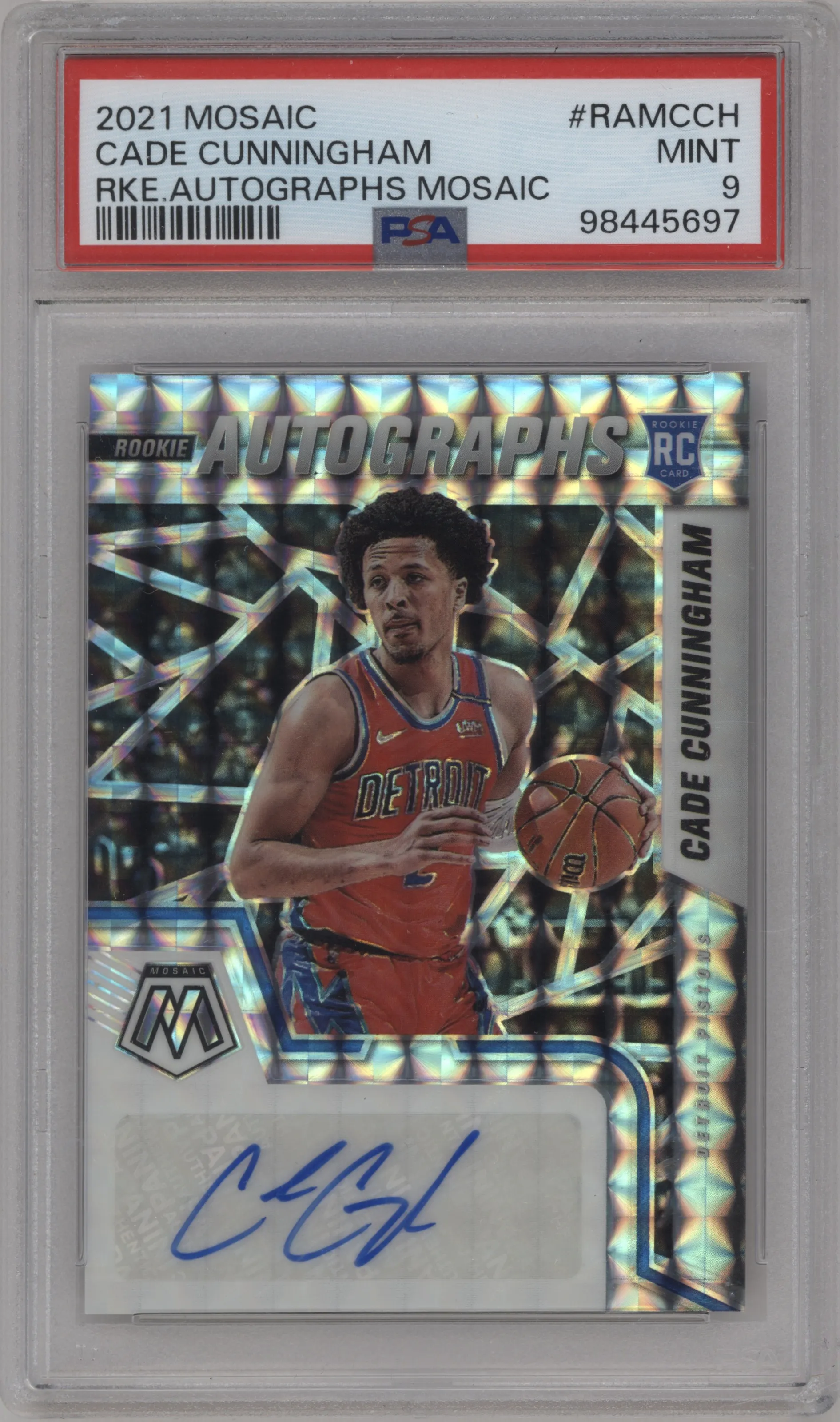 2021 Panini Mosaic Rke.Auto Cade Cunningham #RAM-CCH PSA 9