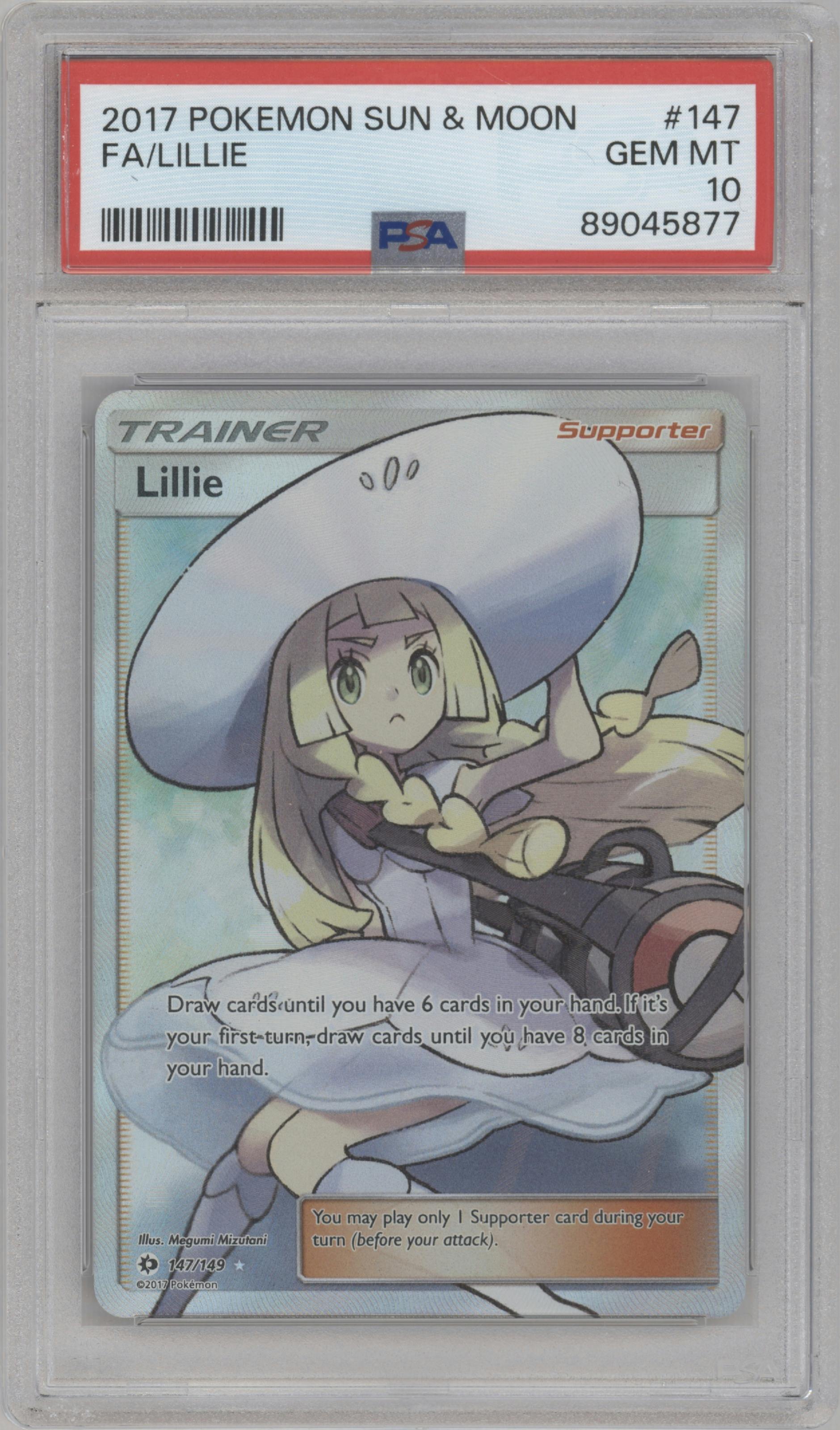 Lillie from the 2017 Pokemon S&M set graded by PSA and given an overall grade of 10.