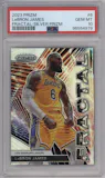 LeBron James from the 2023-24 Panini Prizm set featuring a Silver Prizm parallel graded by PSA and given an overall grade of 10.