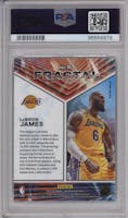 LeBron James from the 2023-24 Panini Prizm set featuring a Silver Prizm parallel graded by PSA and given an overall grade of 10.