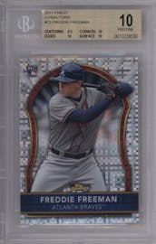 Freddie Freeman from the 2011 Topps Finest set featuring a X-Fractor parallel graded by Beckett and given an overall grade of 10.