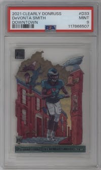 DeVonta Smith from the 2021 Panini Clearly Donruss set graded by PSA and given an overall grade of 9.