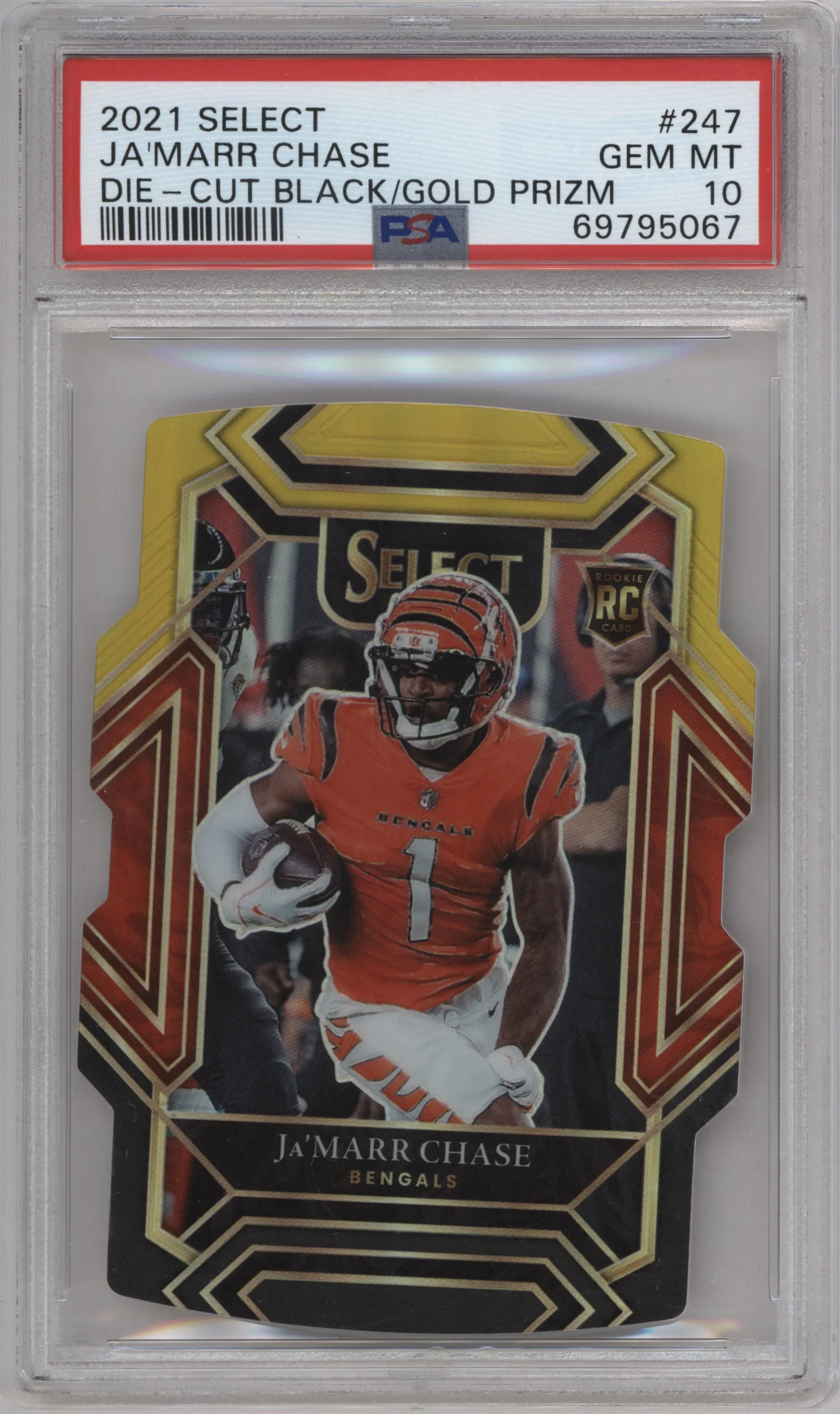 2021 Panini Select Club Lvl. Ja'Marr Chase Die-Cut Black/Gold #247 PSA 10