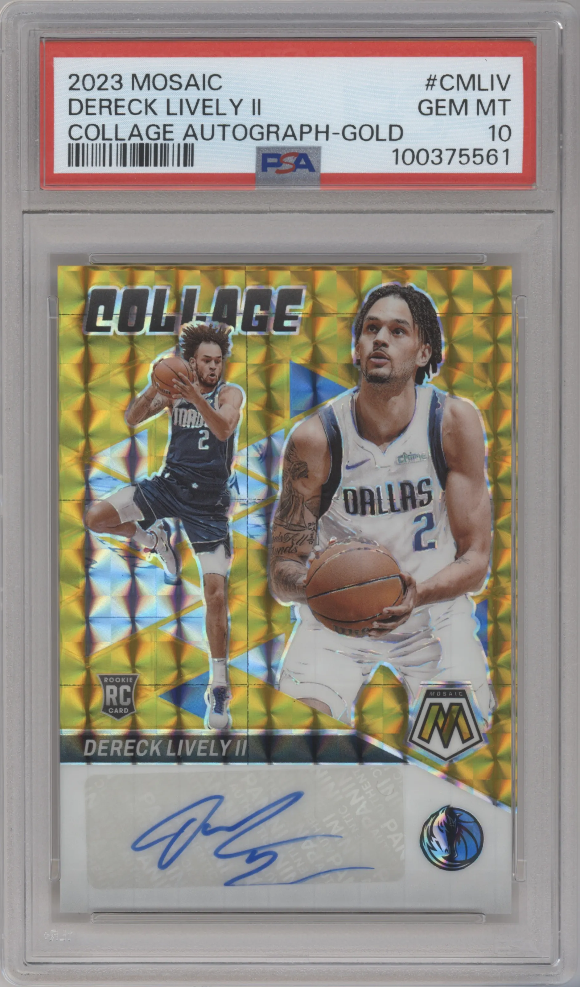 2023 Panini Mosaic Collage Auto Mosaic Dereck Lively II Gold #CM-LIV PSA 10