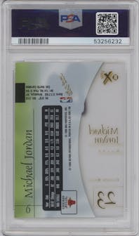 Michael Jordan from the 1997-98 Skybox E-X 2001 set graded by PSA and given an overall grade of 8.