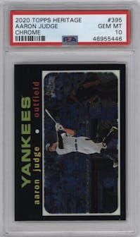 Aaron Judge from the 2020 Topps Heritage set graded by PSA and given an overall grade of 10.