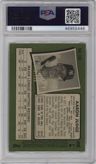 Aaron Judge from the 2020 Topps Heritage set graded by PSA and given an overall grade of 10.