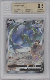 Rayquaza V from the 2021 Pokemon SWSH set graded by Beckett and given an overall grade of 9.5.