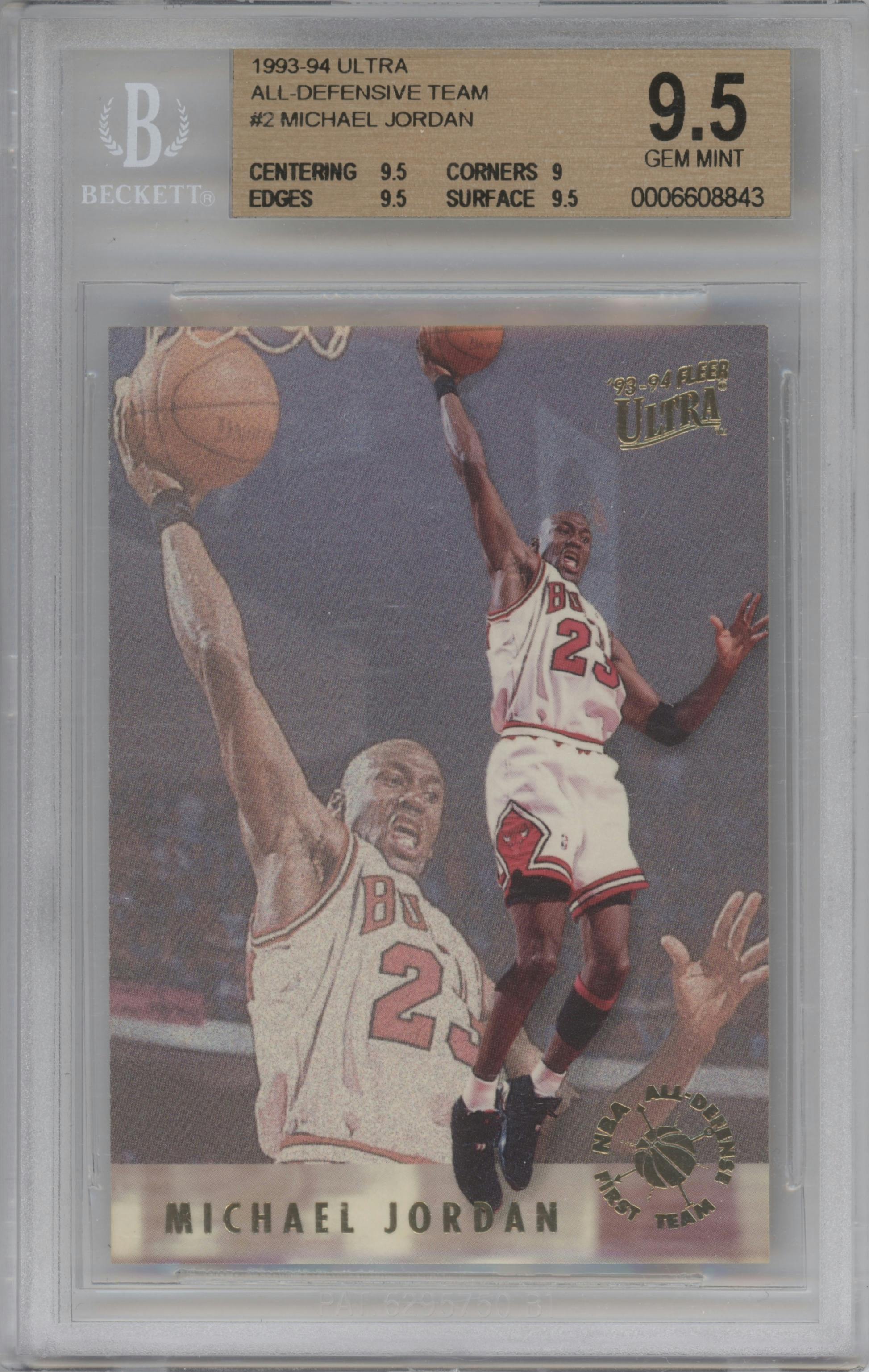 Michael Jordan from the 1993-94 Fleer Ultra set graded by Beckett and given an overall grade of 9.5.