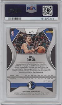 Luka Doncic from the 2019-20 Panini Prizm set featuring a Silver Prizm parallel graded by PSA and given an overall grade of 10.
