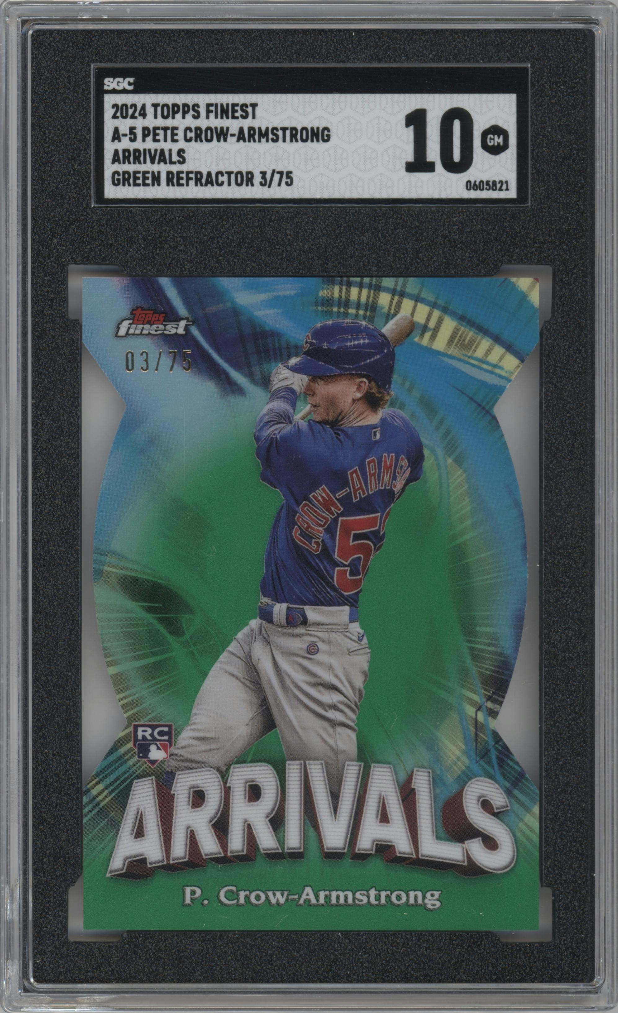 Pete Crow-Armstrong	 from the 2024 Topps Finest set featuring a Green Refractor parallel graded by SGC and given an overall grade of 10.