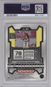 Keyonte George from the 2023-24 Panini Prizm Monopoly set featuring a Purple  parallel graded by PSA and given an overall grade of 10.
