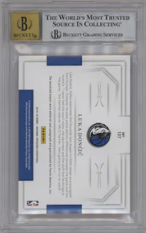 Luka Doncic from the 2018-19 Panini National Treasures set featuring a Bronze parallel graded by Beckett and given an overall grade of 9.
