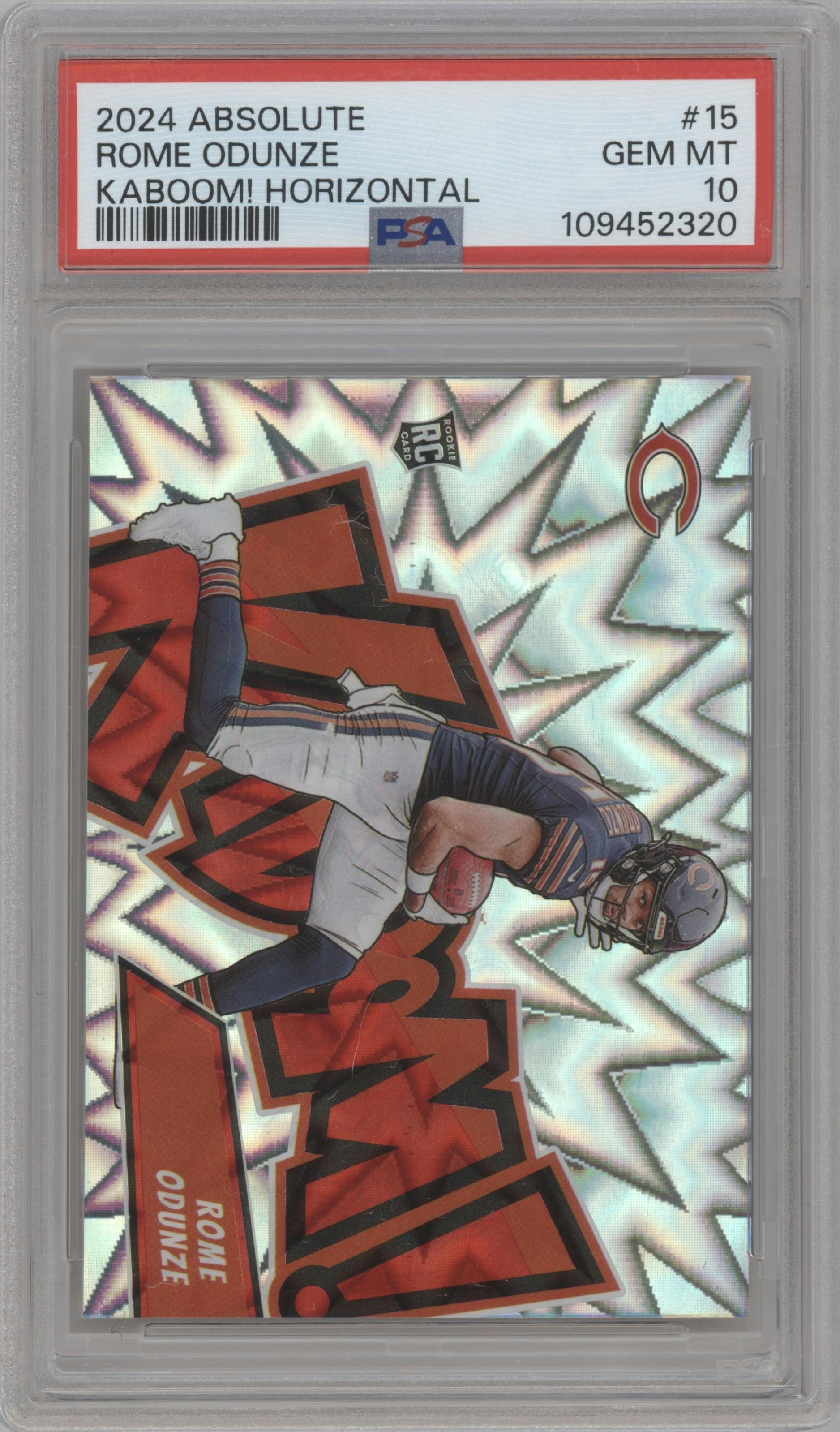 Rome Odunze from the 2024 Panini Absolute set graded by PSA and given an overall grade of 10.
