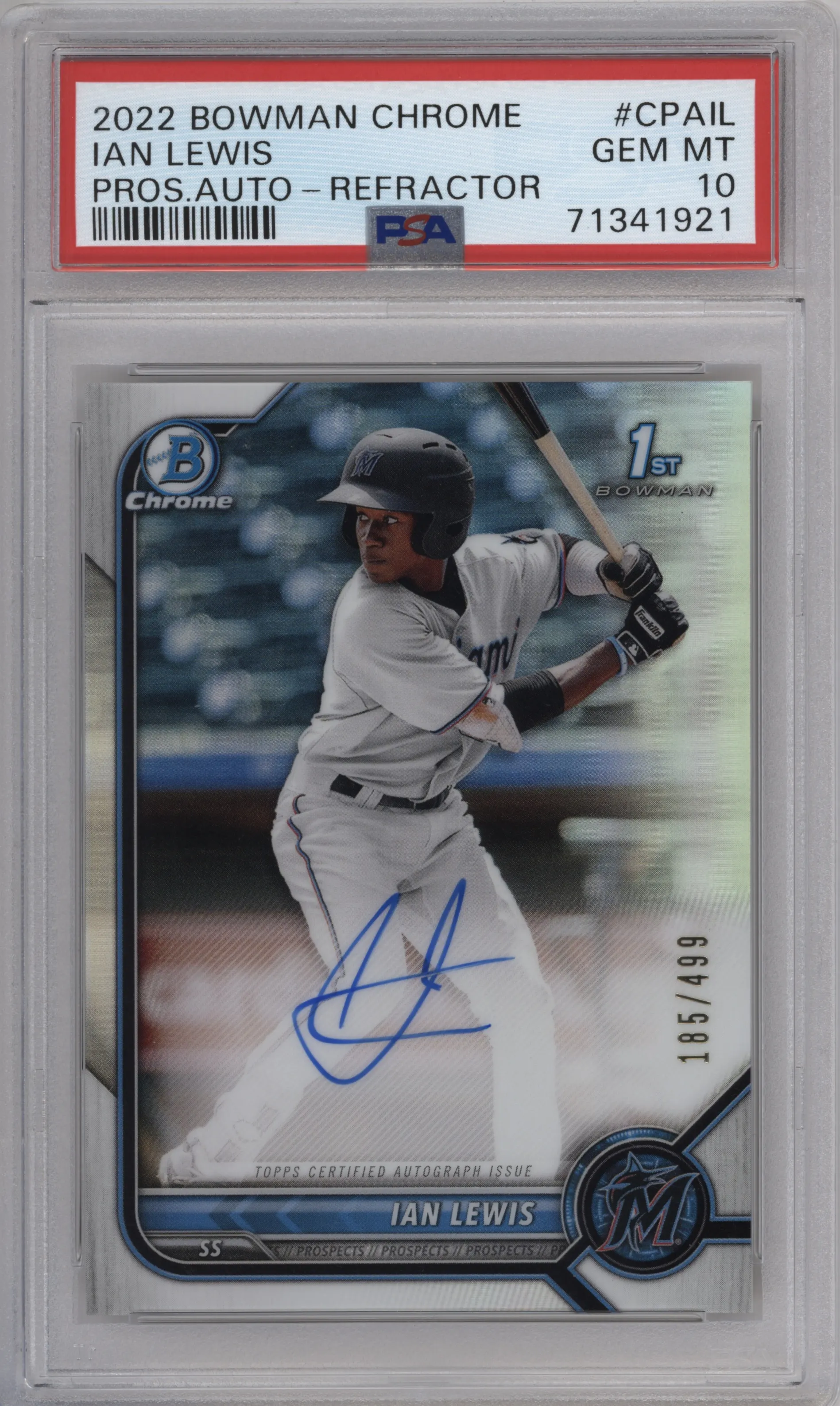 2022 Bowman Chrome Pros.Auto Ian Lewis Refractor #CPA-IL PSA 10