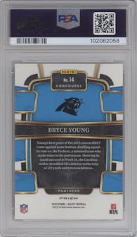 Bryce Young from the 2023 Panini Select set featuring a Gold Dragon Scale parallel graded by PSA and given an overall grade of 10.