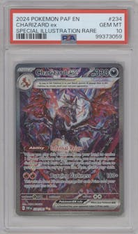 Charizard ex from the 2024 Pokemon SV set graded by PSA and given an overall grade of 10.