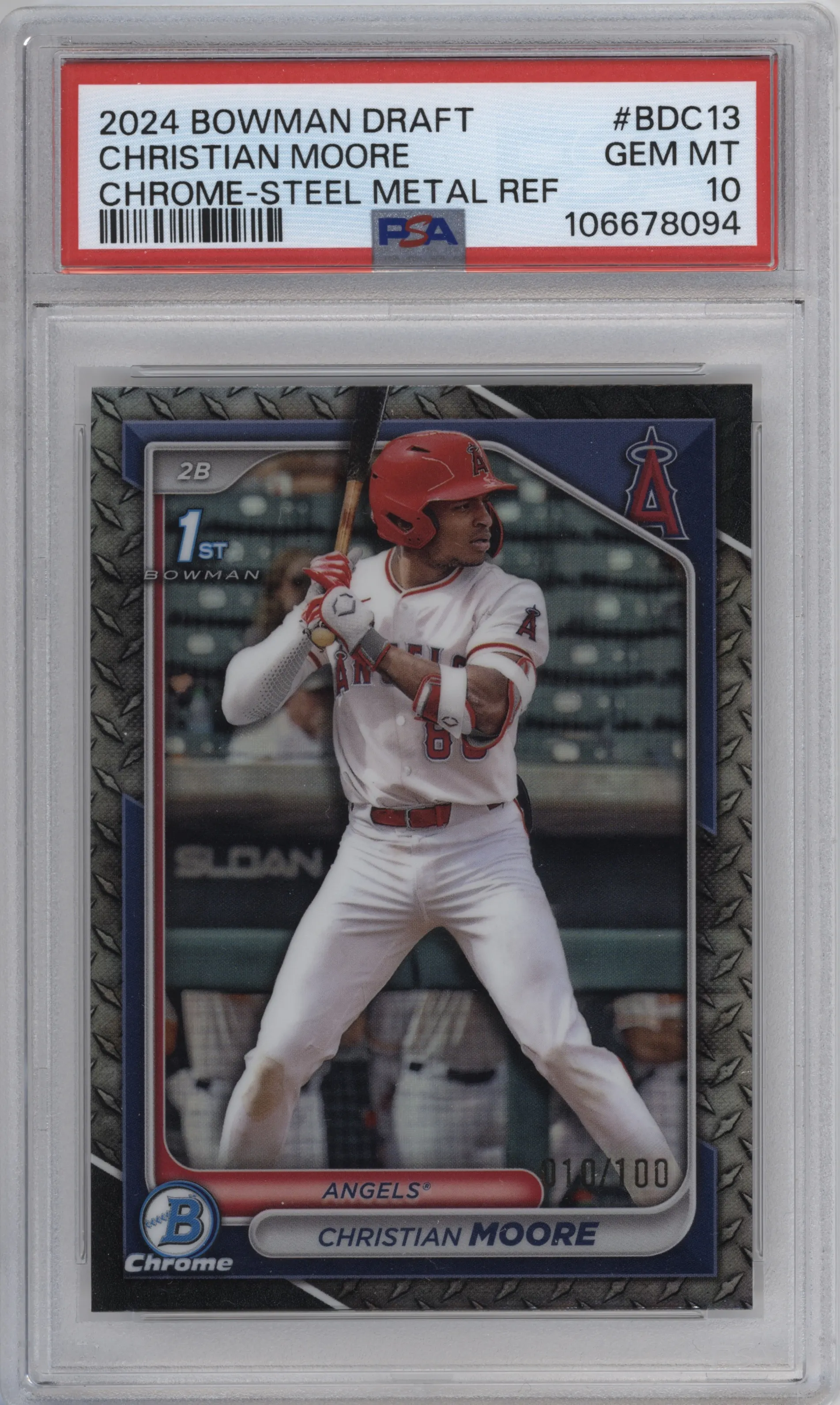 2024 Bowman Draft Chrome Christian Moore Steel Metal Refractor PSA 10