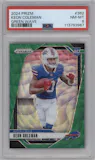 Keon Coleman from the 2024 Panini Prizm set featuring a Green Wave parallel graded by PSA and given an overall grade of 8.