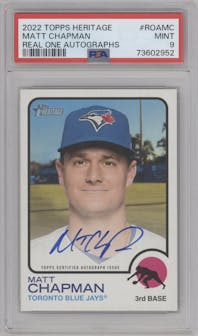 Matt Chapman from the 2022 Topps Heritage High Number set graded by PSA and given an overall grade of 9.