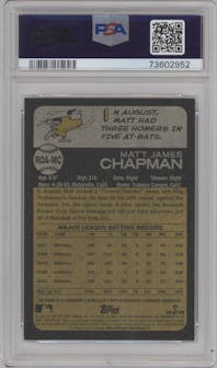 Matt Chapman from the 2022 Topps Heritage High Number set graded by PSA and given an overall grade of 9.