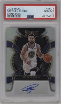 Stephen Curry from the 2022-23 Panini Select set graded by PSA and given an overall grade of 10.
