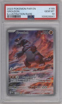 Groudon from the 2023 Pokemon SV set graded by PSA and given an overall grade of 10.