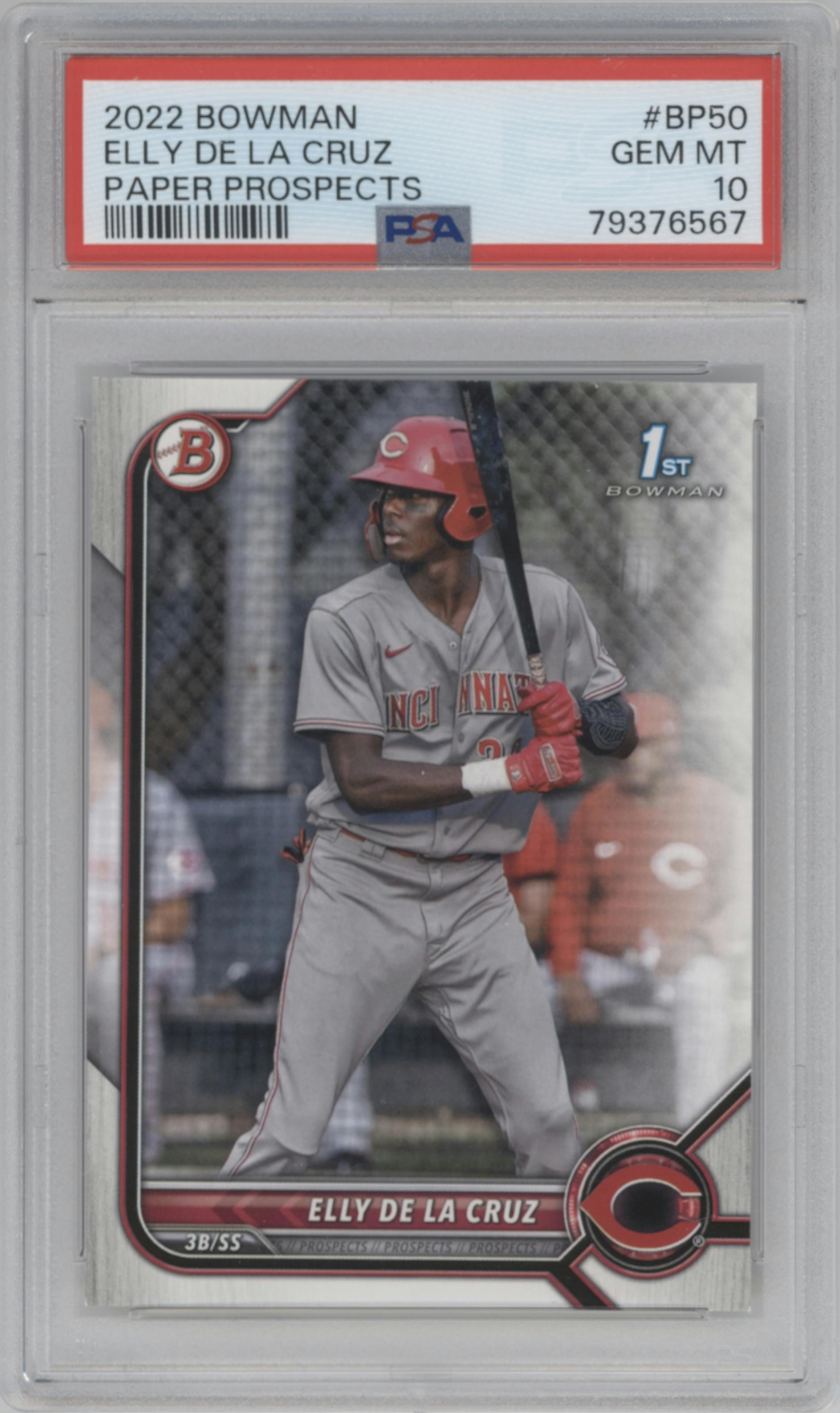 Elly De La Cruz from the 2022 Bowman set graded by PSA and given an overall grade of 10.