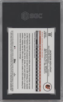 Jackson Holliday from the 2024 Topps Chrome set featuring a Refractor parallel graded by SGC and given an overall grade of 10.