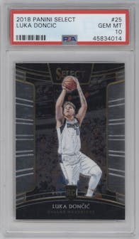 Luka Doncic from the 2018-19 Panini Select  set graded by PSA and given an overall grade of 10.