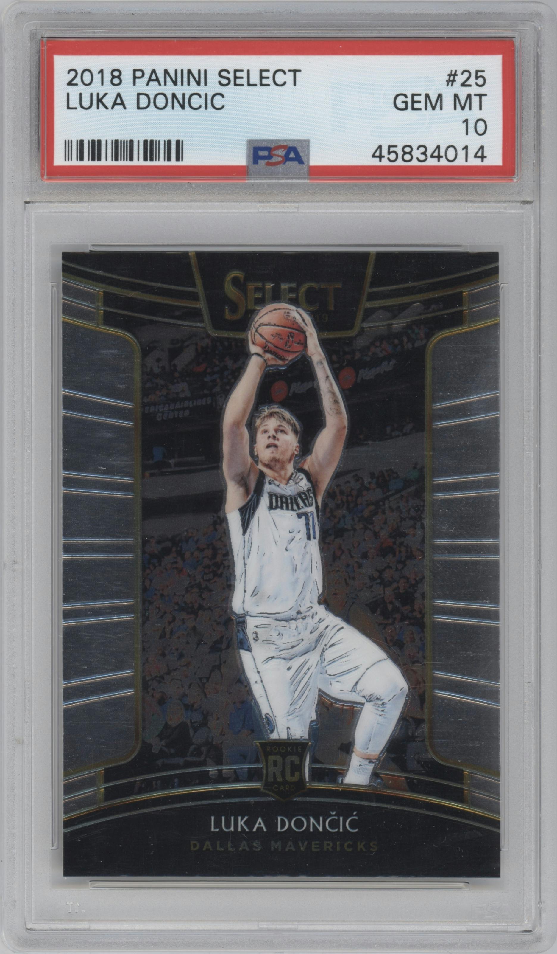 Luka Doncic from the 2018-19 Panini Select  set graded by PSA and given an overall grade of 10.
