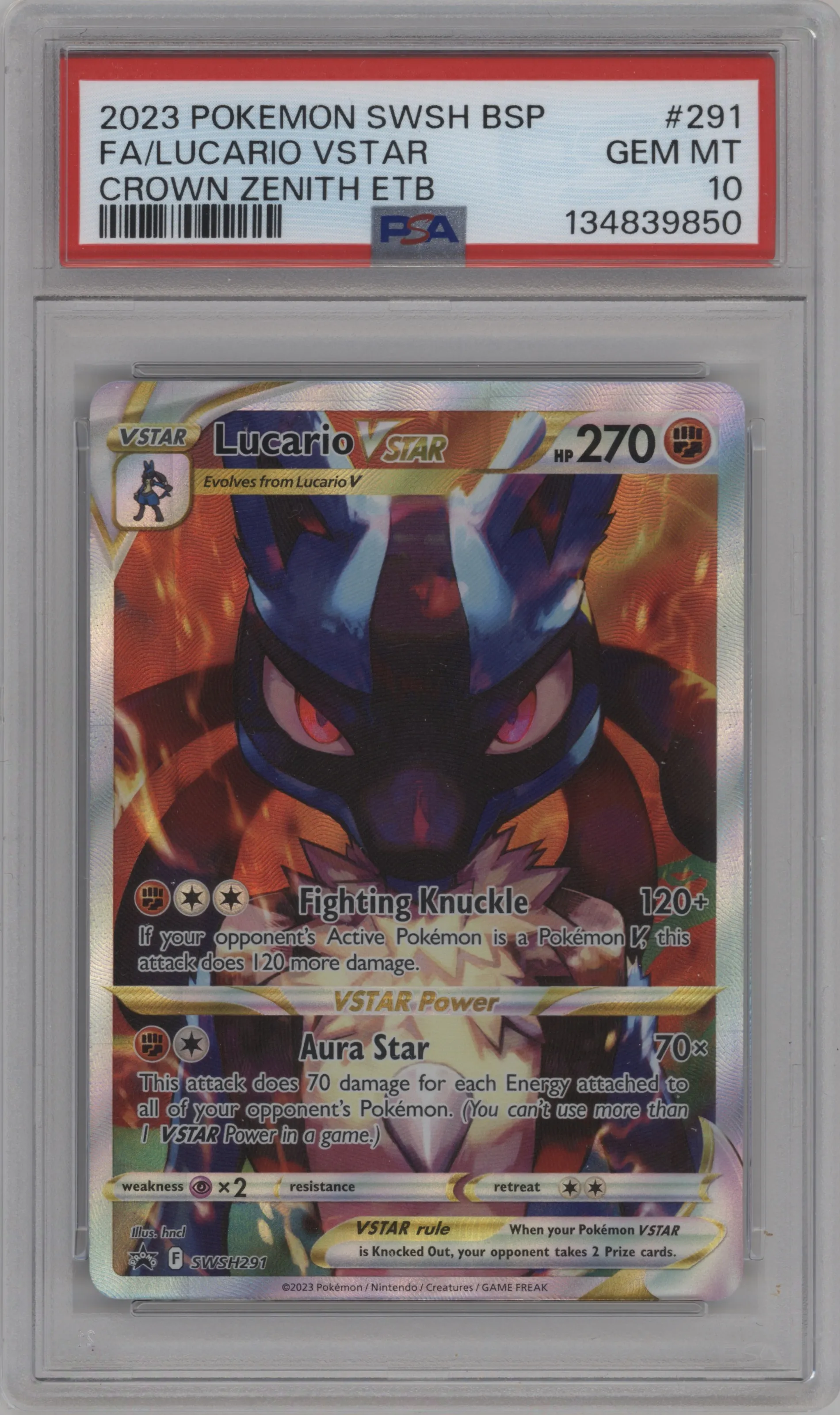 2023 Pokemon SWSH Lucario VStar Crown Zenith ETB PSA 10