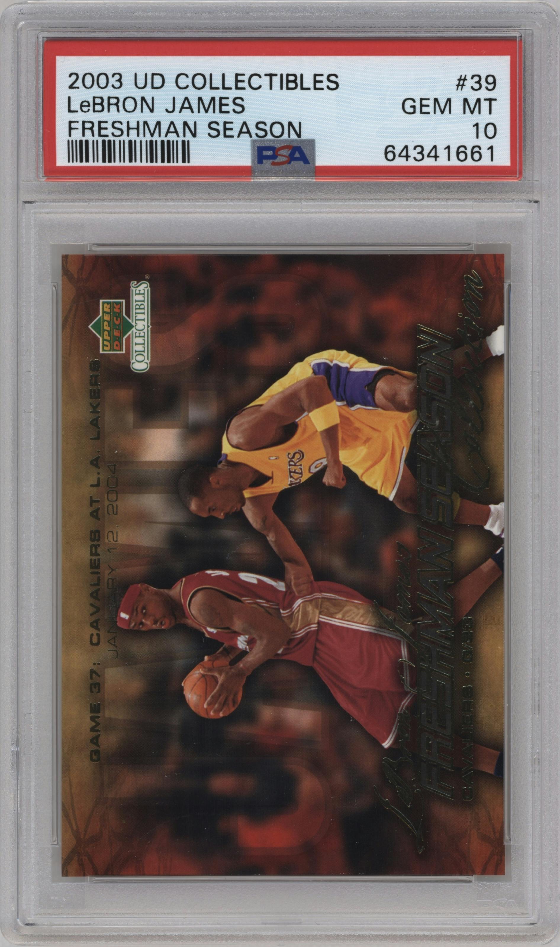 LeBron James from the 2003-04 Upper Deck Collectibles LeBron James Freshman Season set graded by PSA and given an overall grade of 10.