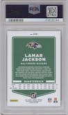 Lamar Jackson from the 2021 Panini Donruss set featuring a Press Proof Premium parallel graded by PSA and given an overall grade of 10.