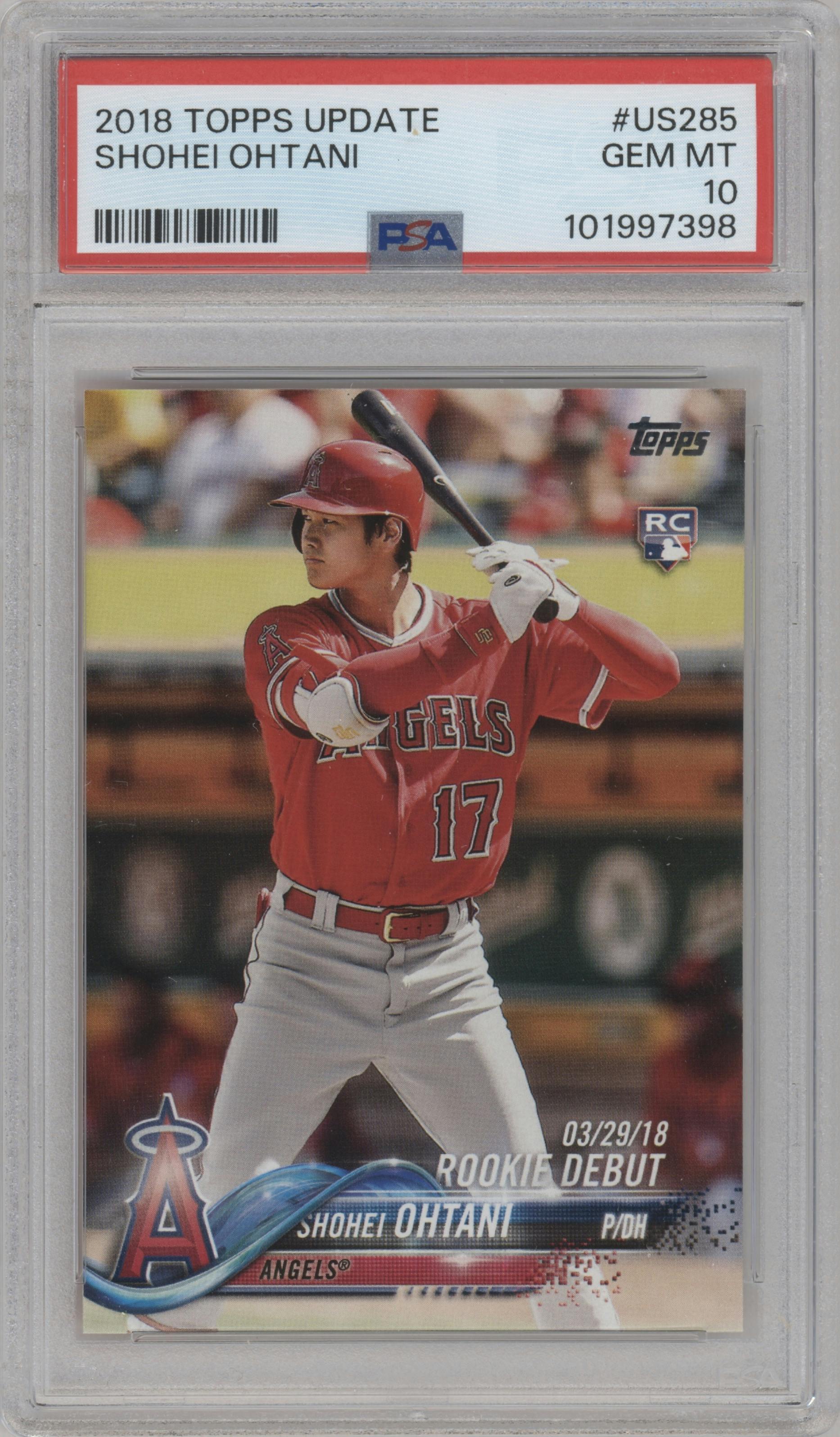 Shohei Ohtani from the 2018 Topps Update set graded by PSA and given an overall grade of 10.