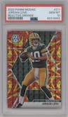Jordan Love from the 2020 Panini Mosaic set featuring a Reactive Orange parallel graded by PSA and given an overall grade of 10.