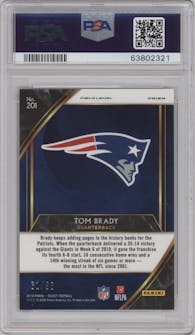 Tom Brady from the 2019 Panini Select  set featuring a Dragon Scale parallel graded by PSA and given an overall grade of 9.
