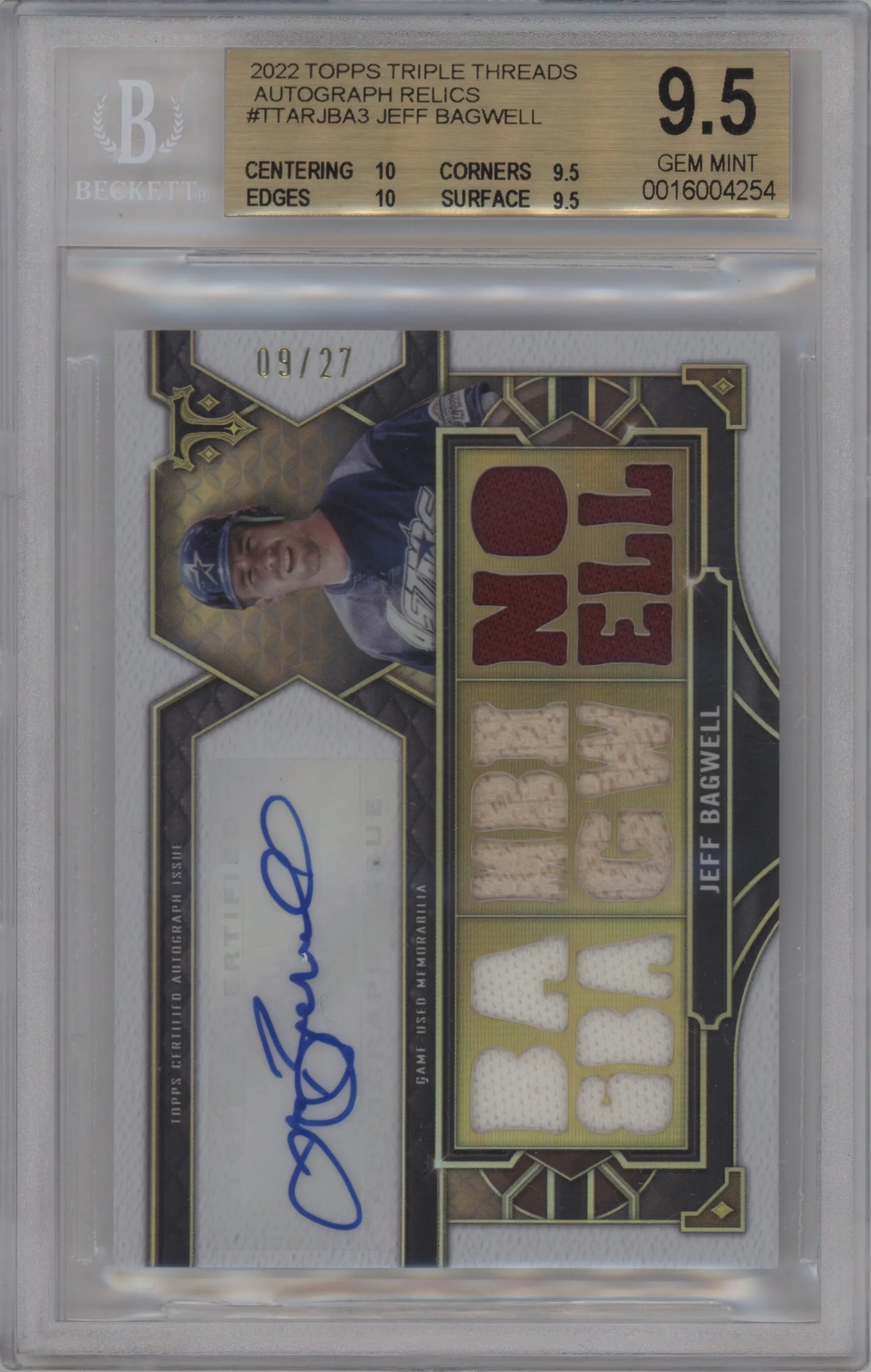 2022 Topps Triple Threads TT Auto Relic Jeff Bagwell #TTAR-JBA3 BGS 9.5