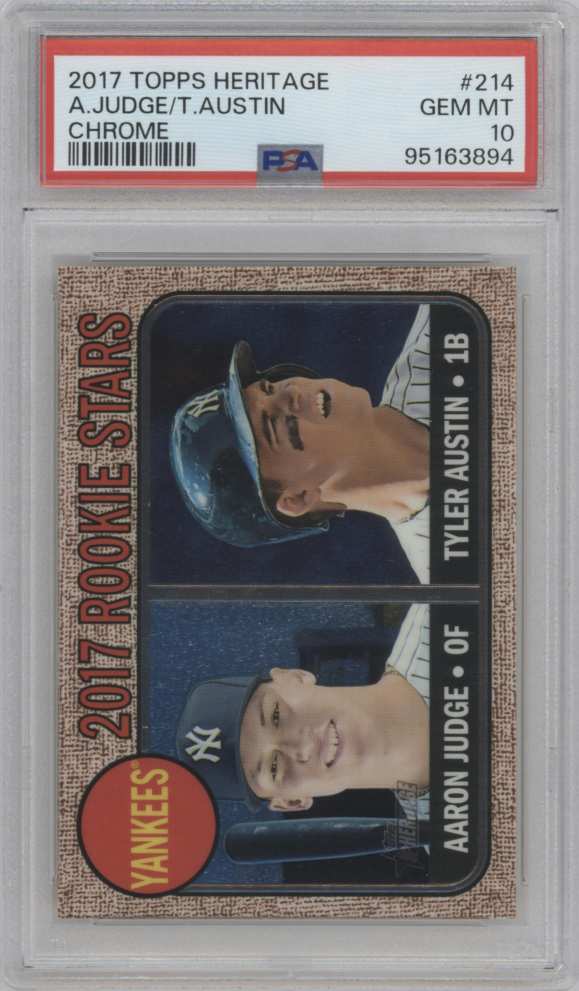 Tyler Austin/Aaron Judge from the 2017 Topps Heritage set graded by PSA and given an overall grade of 10.