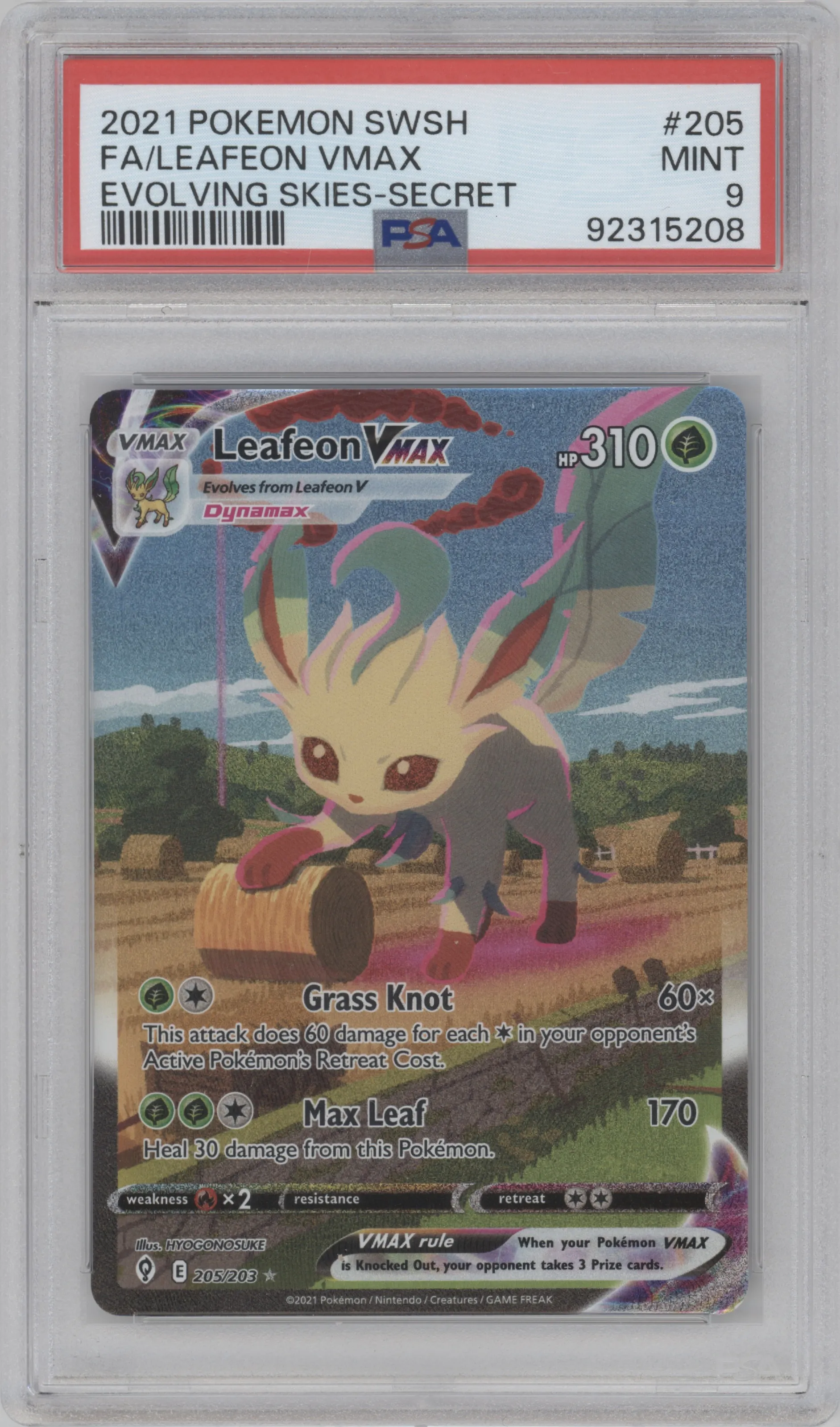 leafeon pokemon card vmax Leafeon VMAX Evolving Skies Alt Art 205/203 Subgrades CGC 8 – TBC Games main image 0