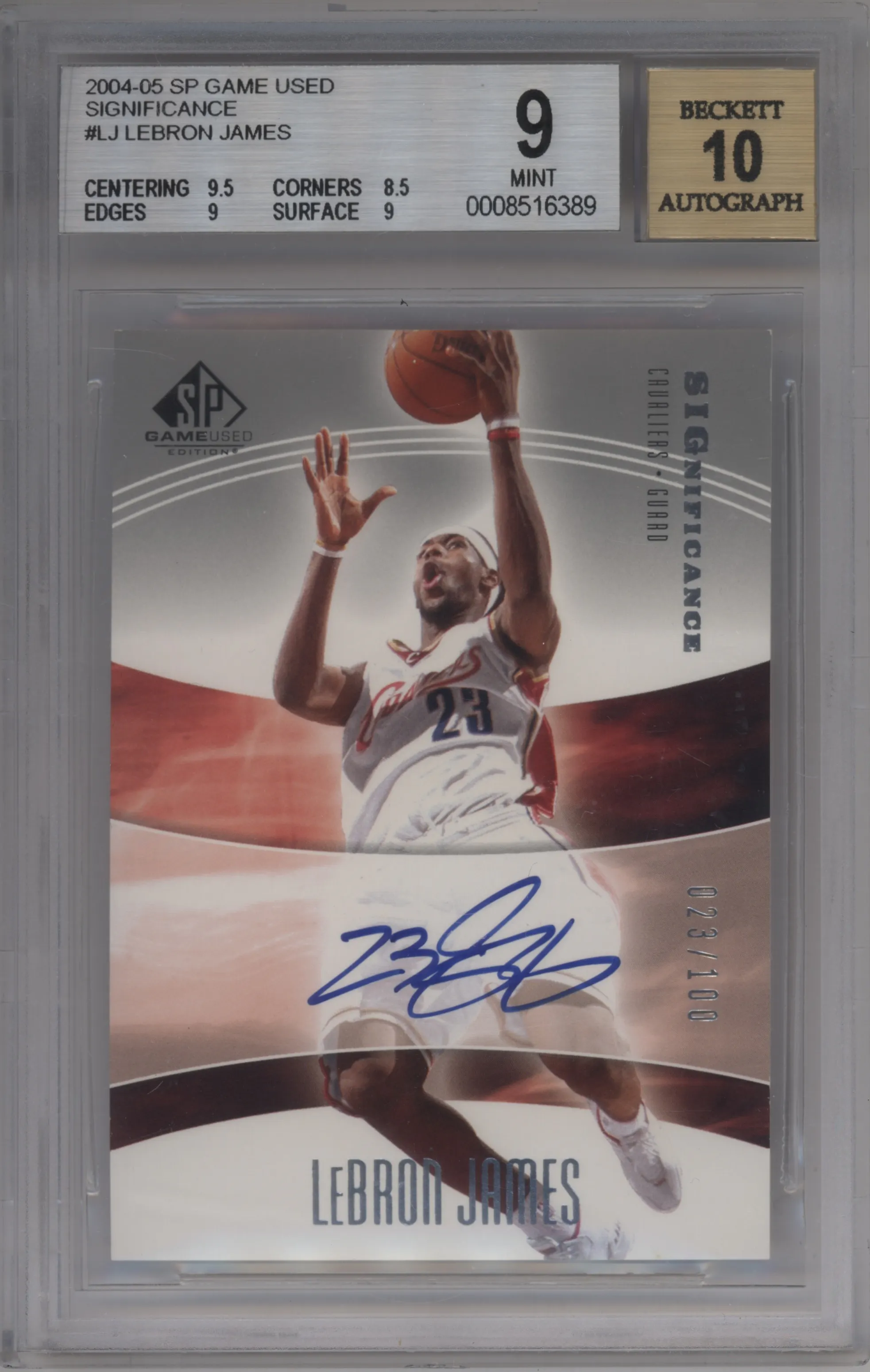 LeBron James  from the 2004-05 Upper Deck SP Game Used set graded by Beckett and given an overall grade of 9.