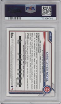 Christopher Morel from the 2021 Bowman set featuring a Blue Refractor parallel graded by PSA and given an overall grade of 9.