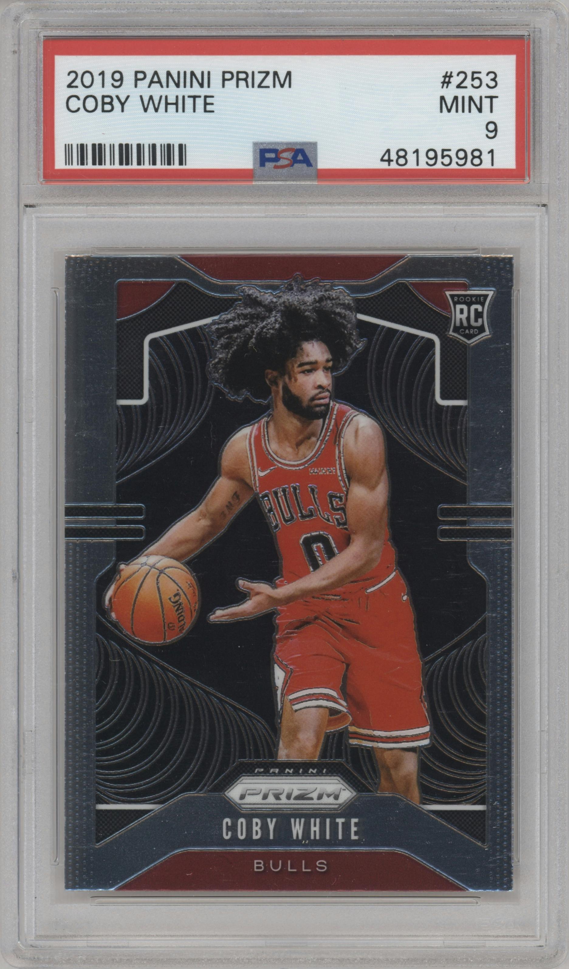 Coby White from the 2019-20 Panini Prizm set graded by PSA and given an overall grade of 9.