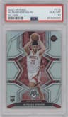 Alperen Sengun from the 2021-22 Panini Mosaic  set featuring a Silver parallel graded by PSA and given an overall grade of 10.