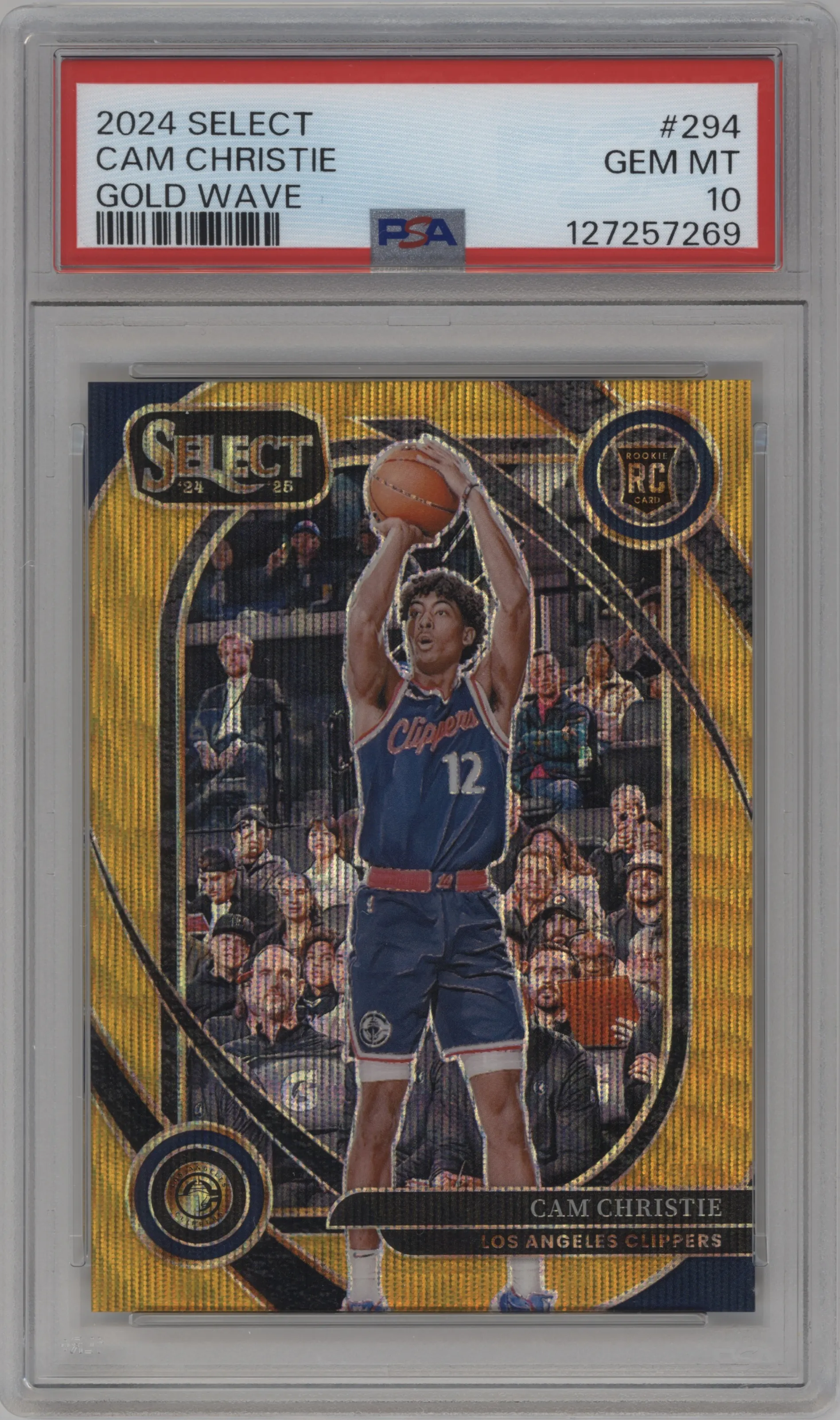 2024 Panini Select Courtside Cam Christie Gold Wave #294 PSA 10