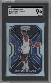 Anthony Edwards from the 2020-21 Panini Prizm set featuring a Silver Prizm parallel graded by SGC and given an overall grade of 9.