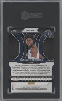 Anthony Edwards from the 2020-21 Panini Prizm set featuring a Silver Prizm parallel graded by SGC and given an overall grade of 9.