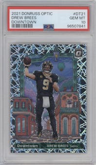 Drew Brees from the 2021 Panini Donruss Optic set graded by PSA and given an overall grade of 10.