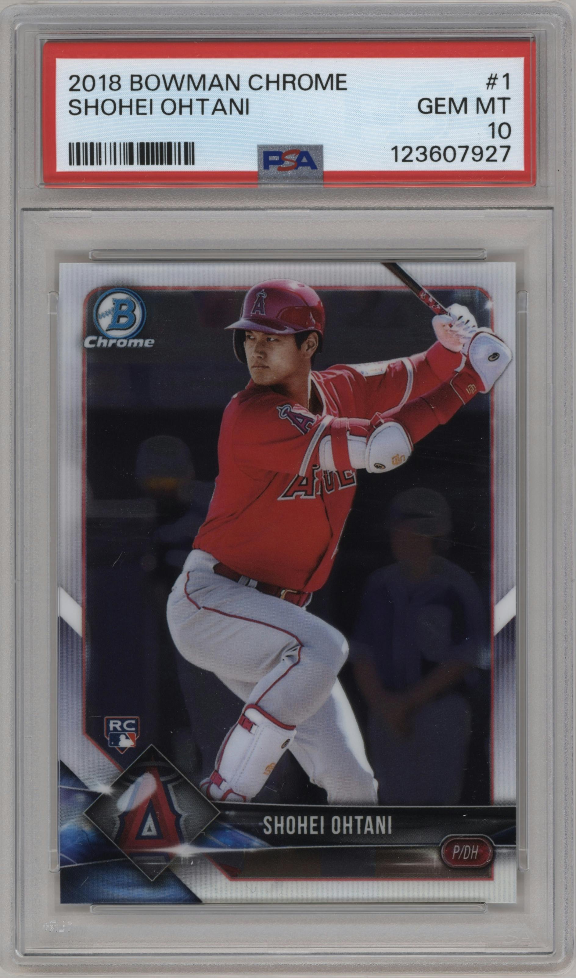 Shohei Ohtani from the 2018 Bowman Chrome set graded by PSA and given an overall grade of 10.